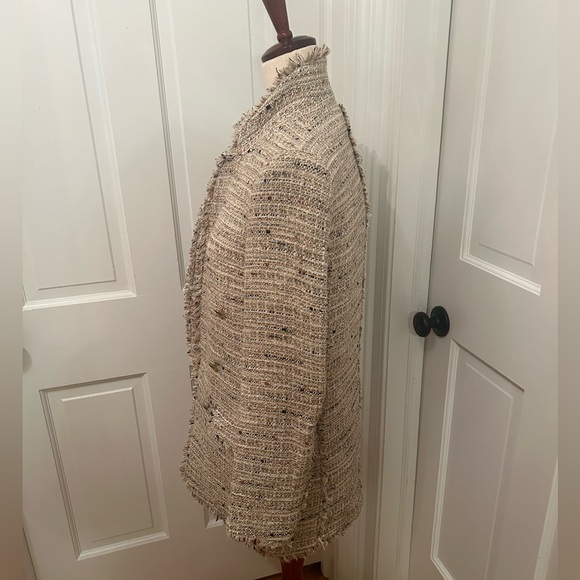 ZARA Tweed Open Blazer Jacket Tan Cream Sz Small - Picture 5 of 16